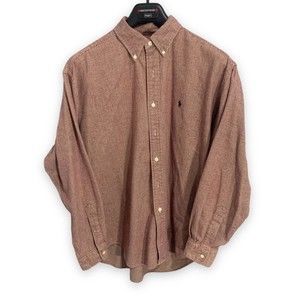 Polo Ralph Lauren Mens Large Red Blake Button Up Shirt Micro Check Heavy Weight